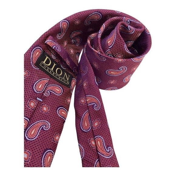 DION SELECTION Purple Paisley Silk Tie H.C In Canada W: 3.5" EX COND - Picture 3 of 6